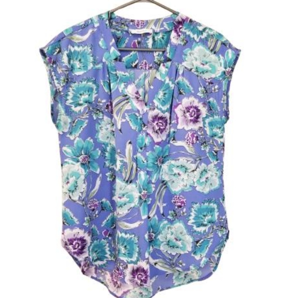 Mandee Blue and Purple Floral Blouse Size Large